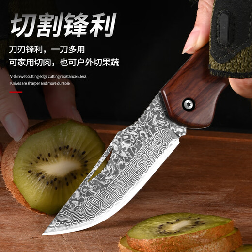 Xing blade couteau pliant en acier damas, couteau à fruits, barbecue portable d'extérieur, couteau multifonctionnel, couteau à melon et à fruits, couteau d'office Couteau à fruits pliant de Damas