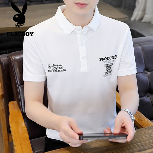 Playboy; Playboy High-End-Herren-Pure-Baumwoll-Polo-Hemd Kurzärärmelte T-Shirt im Sommer Neues Lteel-Jugend-Casual Ice Seide Dünn T-Shirt Top T655 Khaki Hochqualität XL empfohlen 120-135 Jin [Jin gleich 0,5 kg]