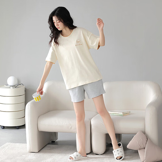 Pajamas modales para mujeres en verano sólidos sólidos pantalones cortos de algodón para las damas casuales dulces, lindas y simples pueden usar muebles para el hogar de primavera y verano 687 m (altura recomendada 150-160c peso 75-95