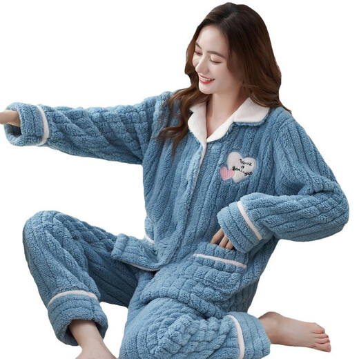 单南卫法兰绒睡衣女秋冬季加厚珊瑚绒家居服中青年妈妈装可外穿两件套 T687橘粉袋鼠熊 超厚 2XL ：建议(135-150斤)