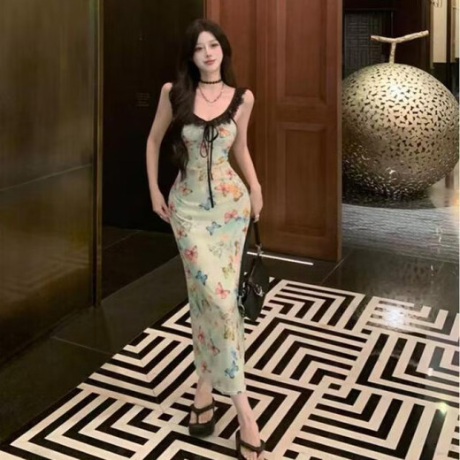 
Rongxitu butterfly printed suspender dress sweet and spicy waist-hugging summer new style short [6628#] XL