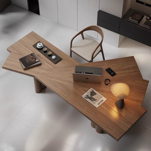 Ningqiu Luoge (NICHLORT) new Chinese style solid wood computer desk large board tea table special-shaped desk desk modern simple living room home office 1.6m desk + office chair