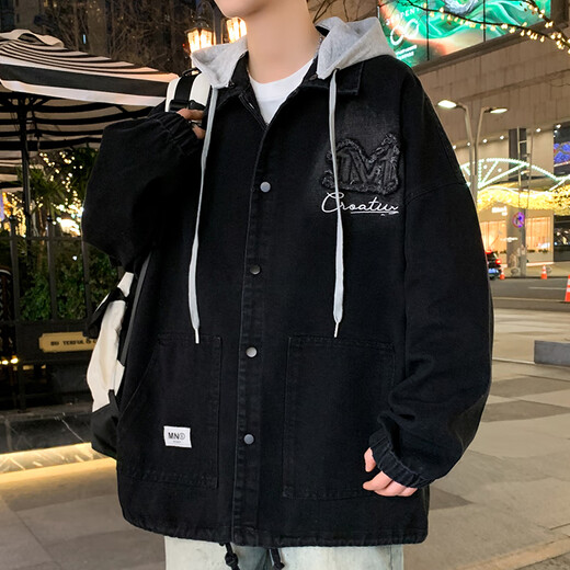 龙桃子可脱卸帽外套男春秋季新款复古潮流工装夹克旧脏脏美式感上衣 692米灰 L 约100-120斤可穿