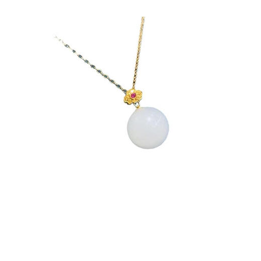 Iosn Mutton Fat Jade Pendant Hetian Jade White Jade Single Bead 18K Gold Inlaid with 12m Round Beads Necklace Small and Simple Women's Clavicle Pendant