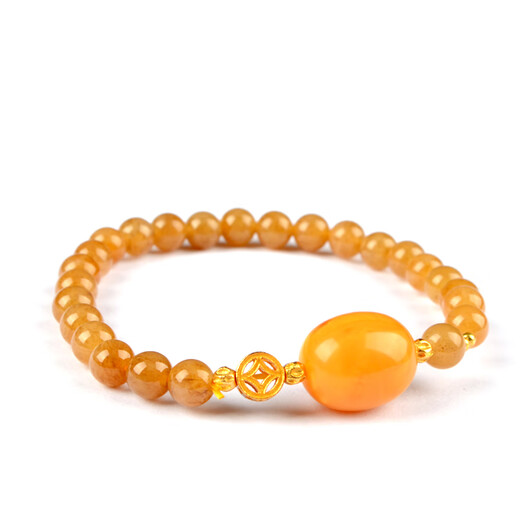 Her Generation Natural Beeswax Hetian Jade Bracelet Women's Hetian Jade Bead Bracelet Gift for Lover Coin Style 6mm
