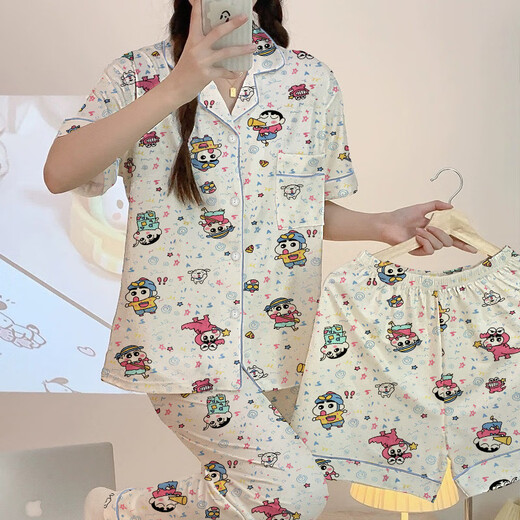 S.SOFEA卡通网红短袖睡衣女三件套家居服学生款春夏 F14155- 170 M