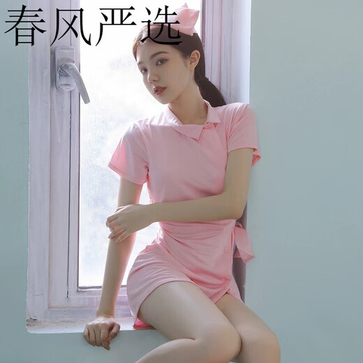 霏慕甜美护士装女制服大码透视激情性趣用品诱惑套装7027 粉色护士帽+连衣裙+T裤 均码
