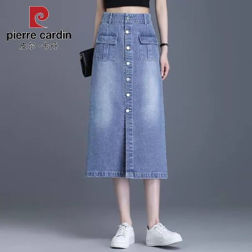 Pierre Cardin Denim Rock 2025 Spring- und Herbst neuer kleiner Mensch mit hoher Taille geschlitzs birnenförmiger Hüftrock gerade Rock 698# Black 3xl