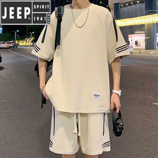 JEEP SPIRIT casual sports casual suit men's summer short-sleeved T-shirt men's black half-sleeved men's T-shirt teenagers a handsome set FKS653 black suit XL (about 130-150Jin Jin equals 0.5 kg can be worn)