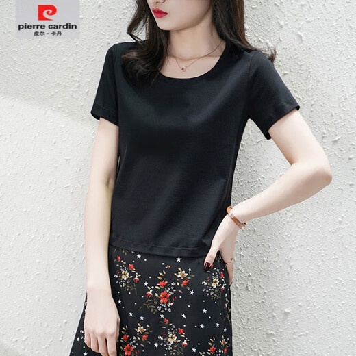 皮尔卡丹（pierre cardin）【1342人收藏】纯棉短款2025夏装新款丝光棉白t恤女纯色圆领体恤 白色圆领 L