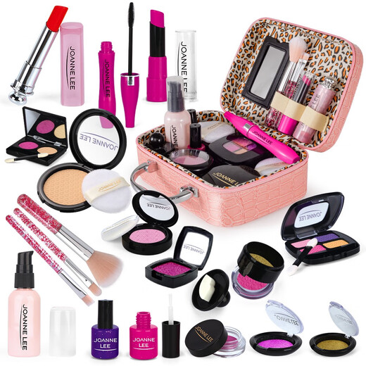 Kinder simulierte Kosmetik -Schminktisch Set Manicure Lippenstift Mascara Beauty Box Girl Toy Geschenkbox Ein Puder -PU -Paket Simuliertes Spielzeug 21 Stück