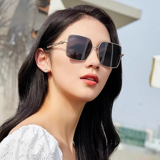 Rhotem Französische Marke High-End-polarisierte Sonnenbrille für Frauen im Sommer Sonnenschutz UV Square Rahmen Sonnenbrillen großes Gesicht, um schlankes goldenes Rahmen-Gradient Tee auszusehen