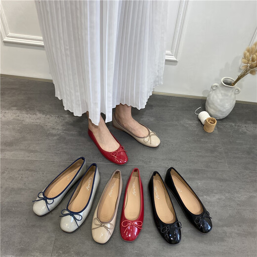 Huili Jun Doudou Single Schuhe Frauenschuhe 2025 Neue Sommer Vielseitige Bowlicht Mund Ballett Schwangere Frauen flache Schuhe J683-4 Schwarz 35