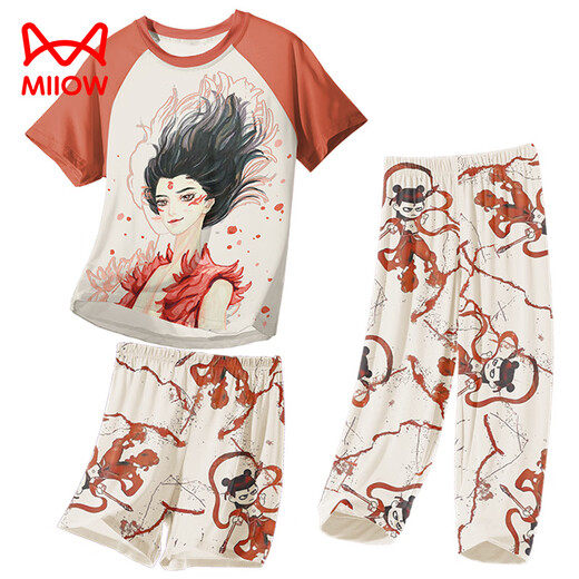 Catman (Miiow) Kinderpyjamas kleiner Junge modal dünner Sommerjunge mittelgroße Kinder Drei-teilige Heimkleidung Nezha Frühling und Sommer 1m-ST-12353 M 8 Größe (100-110) C.
