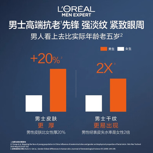 L'OREAL Eye Cream for Men Sharp Anti-wrinkle Firming Circumferences Reduce Fine Lines Lightening Eyes Men Improve Eye Bags Dark Circles [Multiple Effect Light Strokes] Men's Eye Cream 7.5ml
