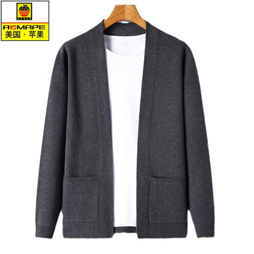 Aemape American Apple's neuer Herbst -Strickjacke für Männer mit Wolle mit echten Taschen mit Jugendjacke Kaffee M.