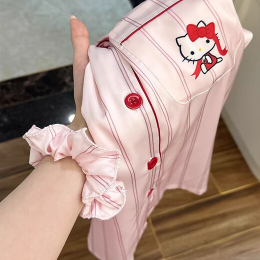 梦特娇（MONTAGUT）甜美可爱Kitty冰丝睡衣女2025新款感夏天薄款家居服套装 kad#13546 均码 m建议75-95斤