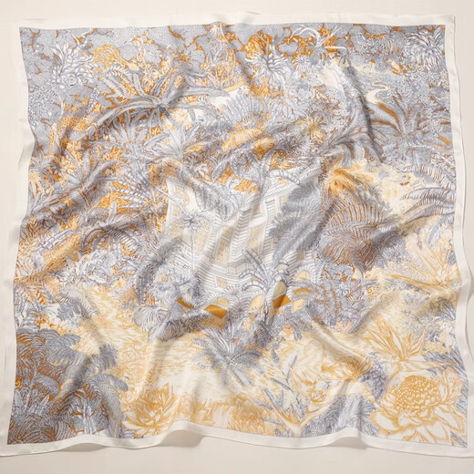 吴蚕里（WUCANLI）真丝丝巾大方巾女桑蚕丝披肩2025新款妈妈生日礼物高级感时尚围巾 秘境花园-米色 88CM*88CM