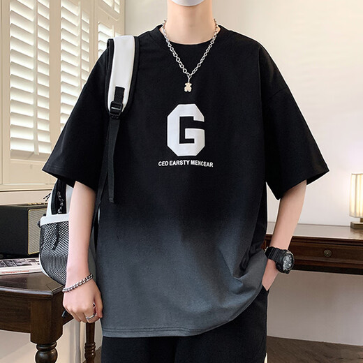 Tanz mit dem Wolf Universal Heavy Gradient Short Sleeve T-Shirt Herren Sommertrendmarke 2025 NEU NEUE HALFEVE LOSSE JUGENAGER 3523 ROTE EINZEL TOP M WIRT 90-115JIN [JIN GEWENT 0,5 kg] kann getragen werden