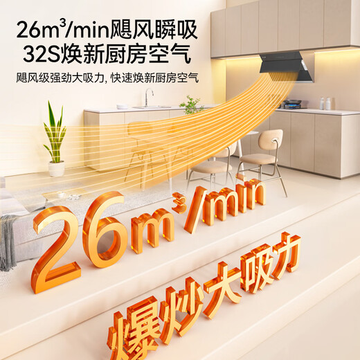 BEST (BEST) [National Subsidy 20%] 26 cubic large suction small size small apartment range hood for household side suction type wave induction automatic washing E503C