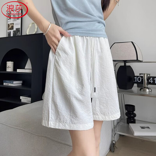 Langsha ice silk shorts women's summer 2025 new high-waisted casual wide-leg mid-pants sports quick-drying five-point milk pants