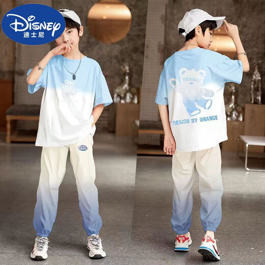 迪士尼（DISNEY）儿童装男童夏装套装2025新款男孩夏季短袖中大童薄款运动酷帅气潮 1048【蓝色】一套 120