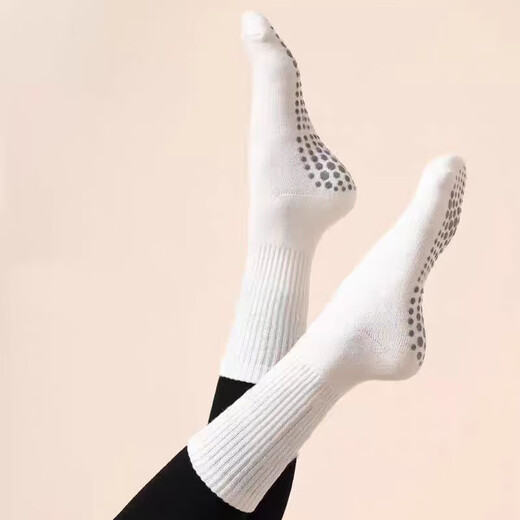 He Jiangong professional yoga socks mid-calf non-slip cotton socks indoor dance fitness professional non-slip yoga Pilates stockings anti-slip mid-calf white 1 pair