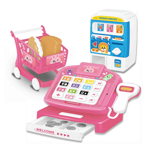 Kinderhausspiel Spielzeug simuliert Supermarkt Registrierkasse Set Girl Geburtstagsgeschenkautomatikspielzeug Wasser Löwen Blau Supermarkt Set-Batterie Modell