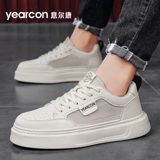 Yierkang Herrenschuhe Casual Board Schuhe Herrenhöhen verstärkten, atmungsaktives und nicht müde Füße bequeme Sportschuhe weiche Sohle-Kee-resistente, vielseitige weiße Schuhe Beige/schwarz 4884 39