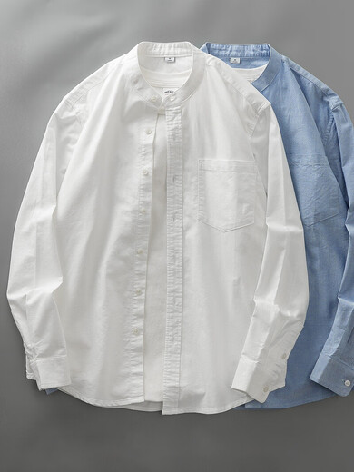 DUKEEN pure cotton Oxford shirt men's long-sleeved spring and autumn white stand-up collar shirt high-end Henry collar jacket men's white cotton Oxford 3XL (suitable for 175-190 Jin Jin equals 0.5 kg)