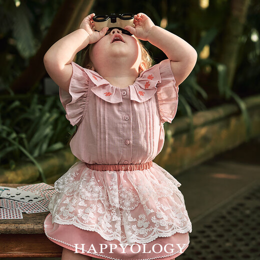 Happyology British children's spring and summer new style girls' embroidered shirt baby short-sleeved style top princess pink 110 (112cm)