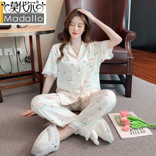 
Modal French Palace Style Women's Ice Silk Pajamas Women's Summer 2025 New Sweet Lace Outdoor Home Clothing YFY-9905 [Short Sleeve Long Trousers] L [100-120Jin[Jin equals 0.5 kg]]