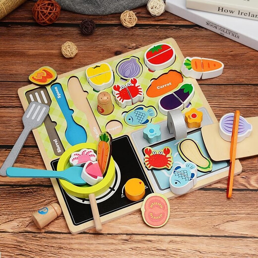 Children's house kitchen toy set board wooden simulated kitchen utensils boy and girl cooking set barbecue shop