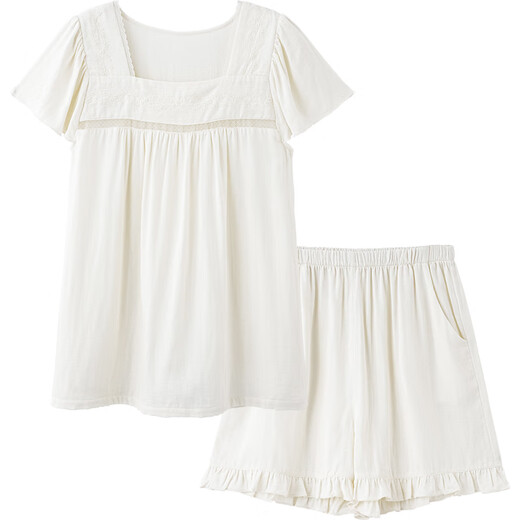 Mme Sili somnolent pyjamas serrés pour les femmes en été 2025 Nouveaux shorts de gaze fraîche Collier carré blanc Princesse Summer Home Vêtements XN4490 L