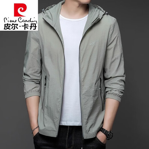 Pier Cardin sun protection clothes men's summer thin outdoor ice silk hooded UV sun protection jacket outdoor light and thin men's clothing N9928 mist blue M 170 105-120Jin[Jin equals 0.5 kg]