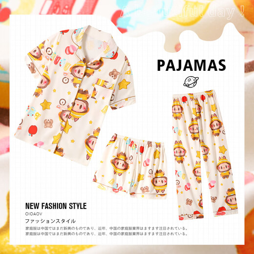 S.SOFEA奶呼呼短袖三件套少女休闲家居服 套KK14137# 175 L【建议100-115斤】
