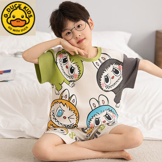 G. Duckkids Kinderpyjama Pure Cotton Kurzärmel 2025 Sommer neuer Rabubu Little Boy Anzug Junge Home Kleidung Labubu N693 Chinchilla 110 cm/10 Größe [103-112 cm]