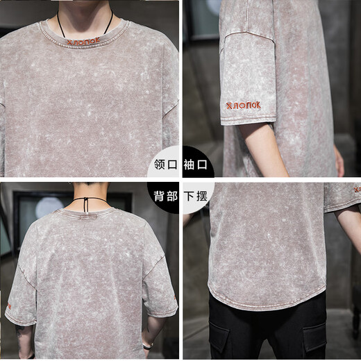 学子言搭配牛仔裤的水洗做旧t恤短袖男夏季牛仔短袖t恤男款宽松上衣水洗 K11949牛仔蓝 L 均码