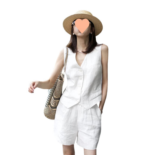 FHHUABD日系亚麻西装短裤女夏高腰薄款小众阔腿棉麻休闲五分裤 浅蓝色【692】 S