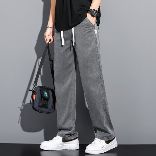 MAYBEYOND Laiser Jeans Men's Summer Loose Wide Legs Casual Straight Pants Cool Tennis Men's Pants MA13 Gray XL