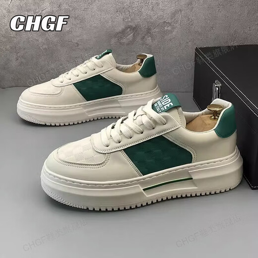 CHGF height-enhancing shoes for men in spring and summer breathable board shoes for men versatile white shoes casual shoes for men invisible height-enhancing shoes for men 9906 white and green [leather surface]-enhancing height 8cm 43 (sports size)
