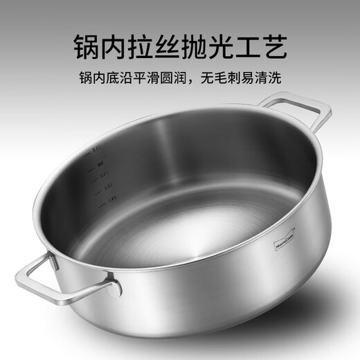 Momscook Stainless Steel Hot Pot 304 Hot Pot Double-Ear Double Bottom Universal Gas Induction Cooker 30x10.5cm Hot Pot (XR3010) 30cm