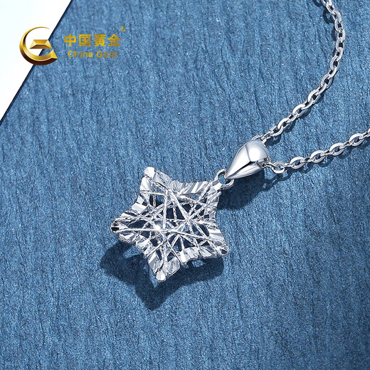 China Gold (CHINA GOLD) Star Platinum Necklace Women's Platinum Pendant Light Luxury and High-Level 520 Valentine's Day Gift for Girlfriend and Wife's Birthday Platinum Star Pendant* with Silver Chain