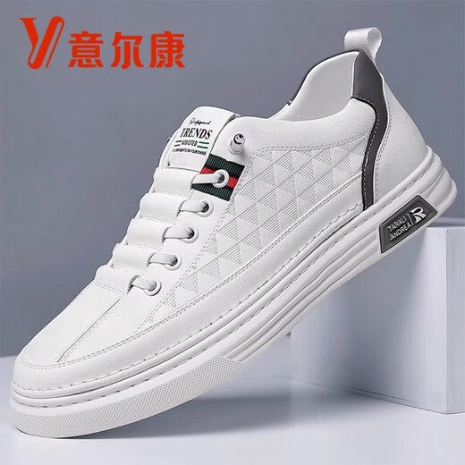 YRC Yierkang Sport Frühlings- und Herbstbrettschuhe atmungsaktive weiße Schuhe Herren-Casual Fashion Lederschuhe All-Match-Schuhe 672 Weiß [Sportschuhe Größe] 43 [Standard-Sneaker-Größe]