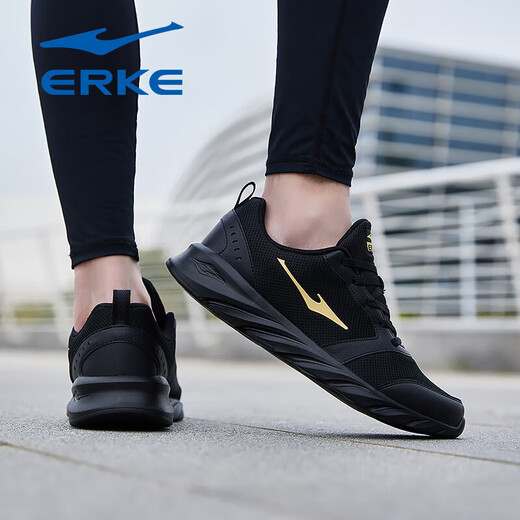 Hongxing Erke Herrenschuhe Sommer Mesh Laufschuhe Marke Authentic 2025 Neue atmungsaktive leichte Maschenschuhe gepolstert Männer Sportschuhe, schwarzes Gold 3291 [Mesh-Hot-Selling-Modell] 41 High
