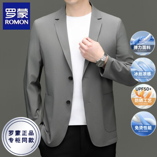 Romon High-End Sun Protection Traje de verano para hombres Summer Business informales suaves, antiharmados y anti-jarra versátil chaqueta de traje sólido de color marina azul marino xl /180 [recomendado 140-160Jin [Jin es igual a 0,5 kg]]]