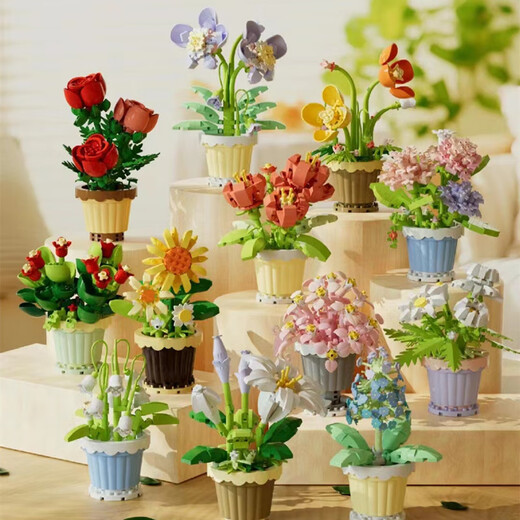 仿生永生花积木向日葵玩具拼装微颗粒玫瑰兼容儿童礼物京选 芙蓉密语花盒（7371