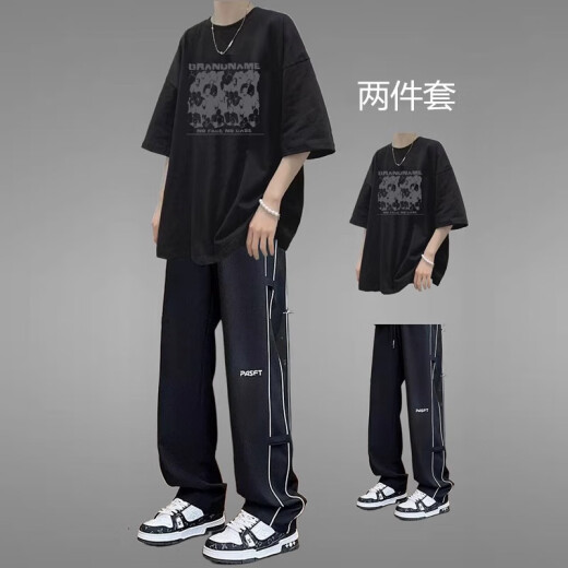 Yuankuang Youth Sports Set Herren Sommer Reine Baumwolle Kurzschlärm Herrenmode 2025 Neue modische und gutaussehende Hochschule Sommerbekleidung [zweiteilig