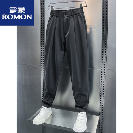 罗蒙（ROMON）夏季垂感冰丝西裤男束脚长裤2025痞帅休闲裤男百搭凉感哈伦裤新品 黑色 28