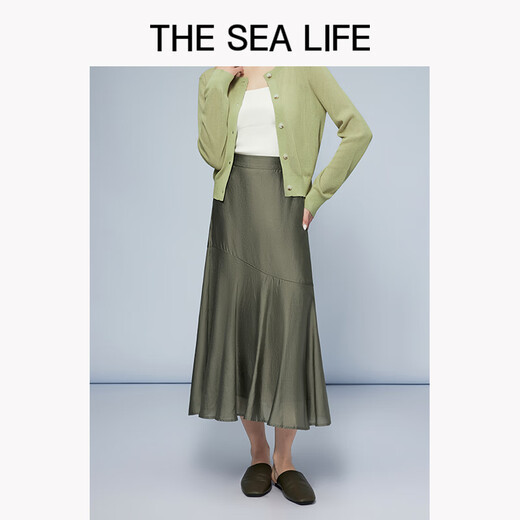 THE SEA LIFE半身裙女欧海一生 优雅丝滑半身裙女2025夏高腰鱼尾裙VB12101 橄榄绿 S